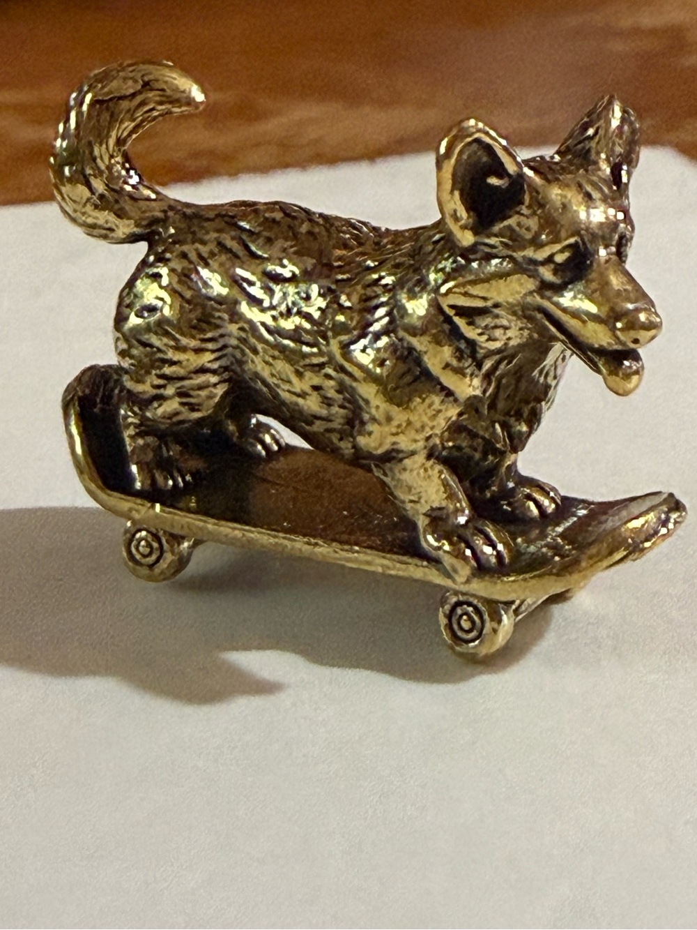 Brass Corgi on Skateboard Figurine - HEAVY